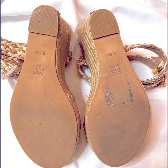 Saks Fifth Ave woven ankle strap Wedges size 9.5 - Picture 6 of 6